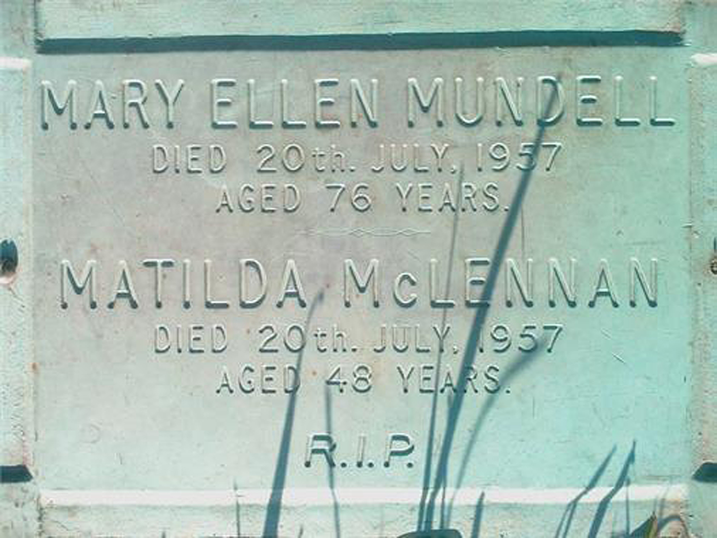 Photo of headstones/Matilda Mundell died 1957 hdstn Wellington